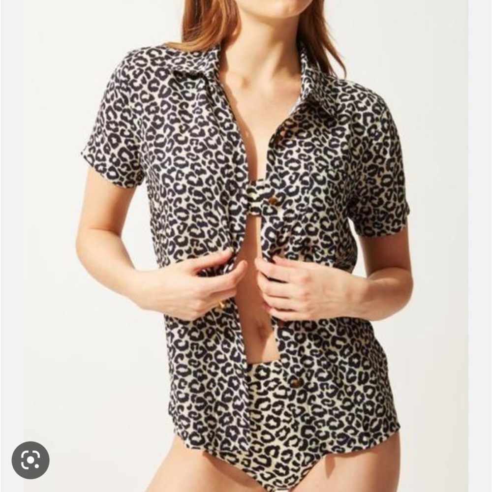 Solid And Striped Navy Leopard Print Button Down,… - image 1